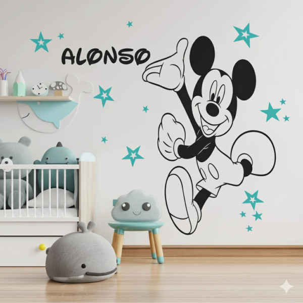 Vinilo decorativo mickey mouse nombre y estrellas