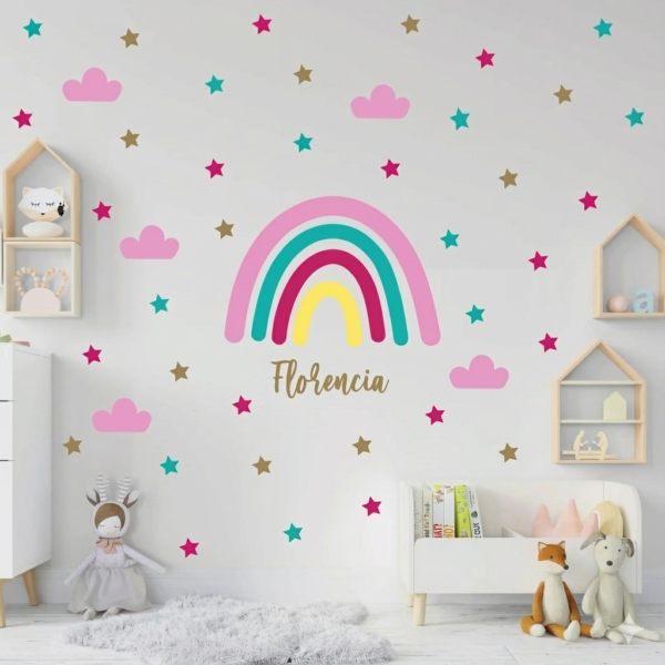 Vinilo de Pared Arcoíris con Estrellas