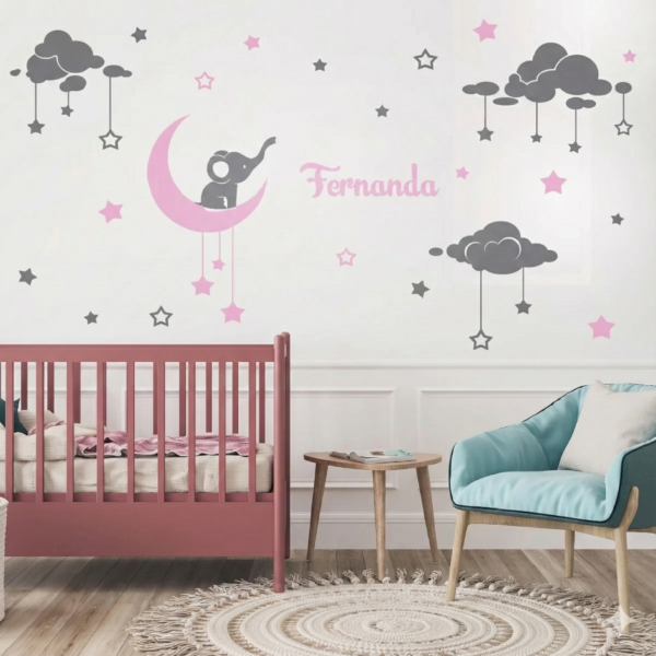 Vinilo decorativo elefantita bebe en luna
