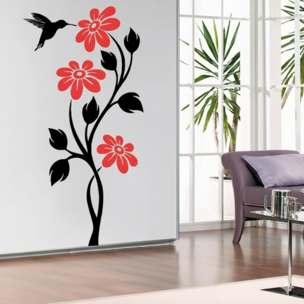 Vinilo decorativo Flor Vibrante Colibri