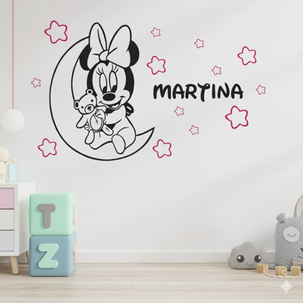 Vinilo decorativo Minnie bebe en luna