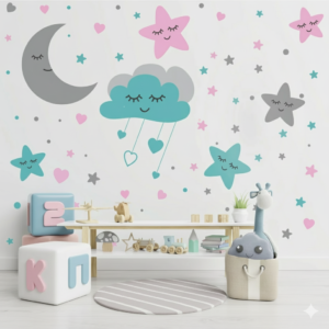 Vinilo Decorativo Noche de Nubes, Luna y Estrellas