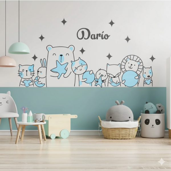 Vinilo Decorativo de bebe con Animalitos Guardianes Vinilo Decorativo de bebe con Animalitos Guardianes