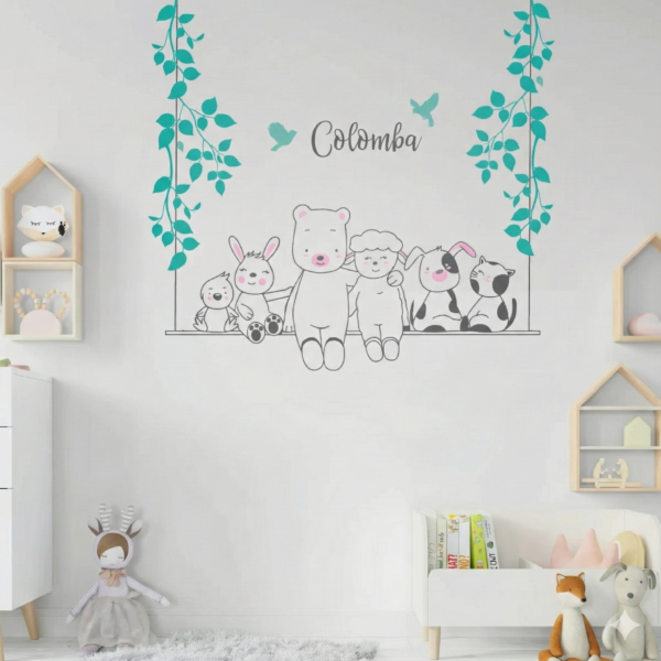 Vinilo Decorativo Animalitos en el Columpio