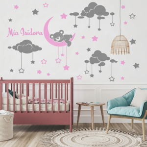 Vinilo decorativo osita durmiendo en luna