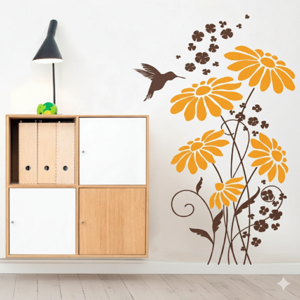 Vinilo decorativo FLORES SILVESTRES Y COLIBRÍ