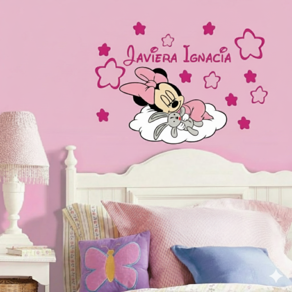 Vinilo Decorativo Minnie Bebé Dulces Sueños Colores