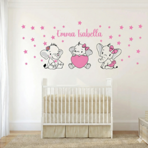 Vinilo decorativo de bebe trio de elefantitas