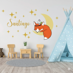 Vinilo Decorativo de Zorrito en la Luna Nombre Personalizado