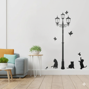 Vinilo decorativo gatos bajo el farol
