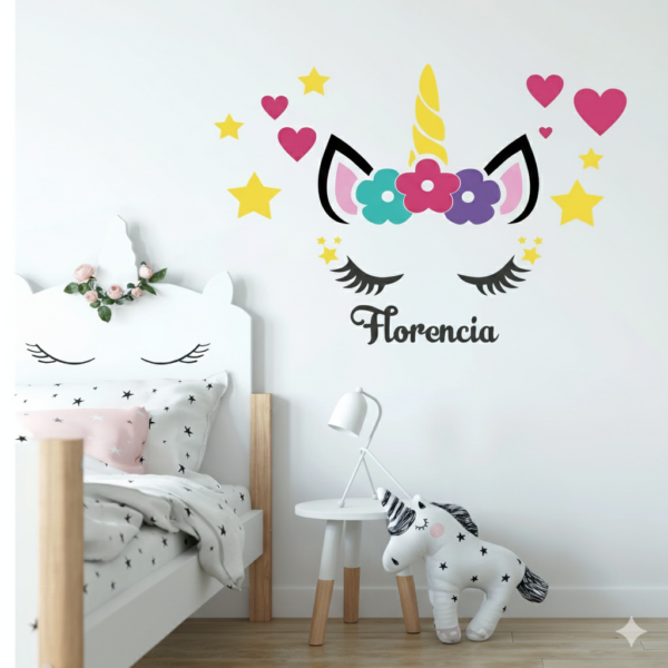 Vinilo Decorativo para Niña con Rostro Unicornio Vinilo Decorativo para Niña con Rostro Unicornio