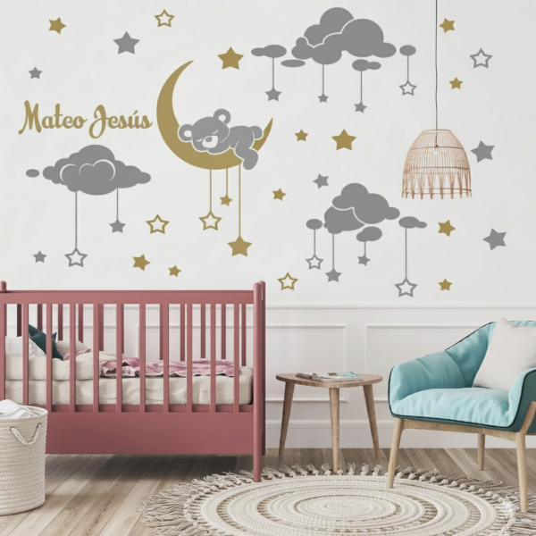 Vinilo Infantil Osito Dulces Sueños Vinilo Infantil Osito Dulces Sueños en la Luna con Estrellas nif 076