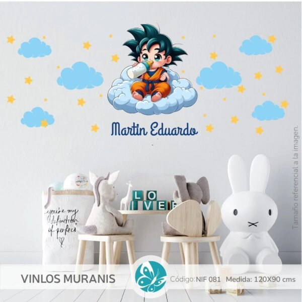 Vinilo Decorativo de Goku Bebé con Nombre Personalizado IMP 002