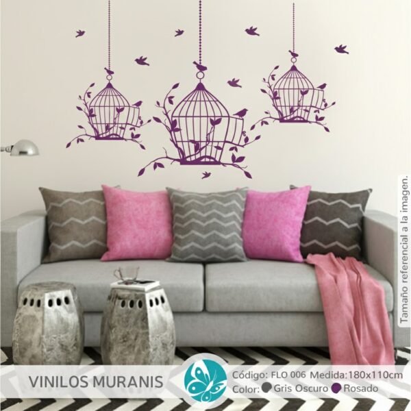 flon006 morado Vinilo decorativo Jaulas vintage y aves FLO 006