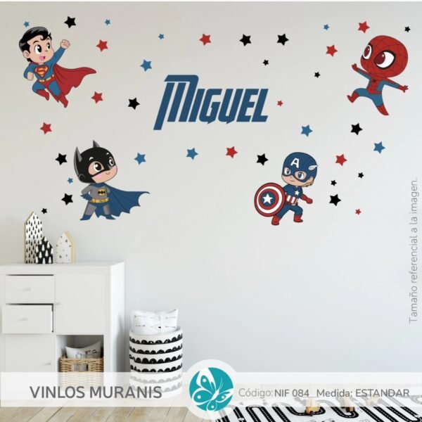 Vinilo Decorativo Set Superhéroes Colores Nombre Personalizado Vinilo Decorativo Set Superhéroes Colores Nombre Personalizado