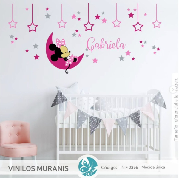 Vinilo Decorativo para Niña Minnie bebe durmiendo en luna NIF 035B